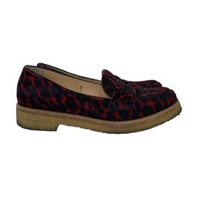 Longchamp Le Pliage Calf Hair Animal Print Penny Loafers Crimson/Black Sz 8 Punk